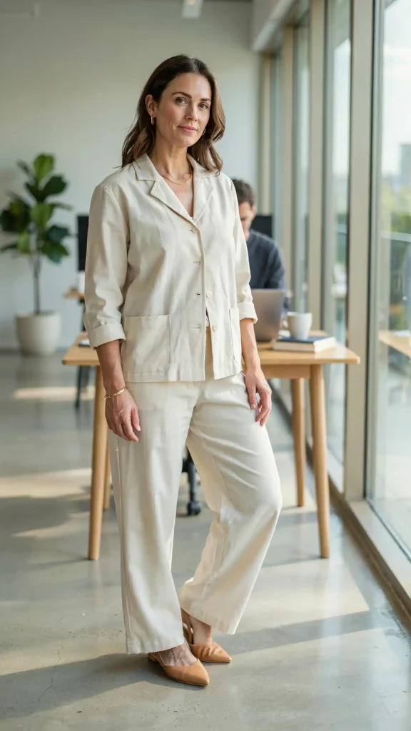 Plus-Size-Ivory-Linen-Matching-Co-Ord-Set-With-Relaxed-Fit Plus Size Ivory Linen Matching Co-Ord Set With Relaxed Fit