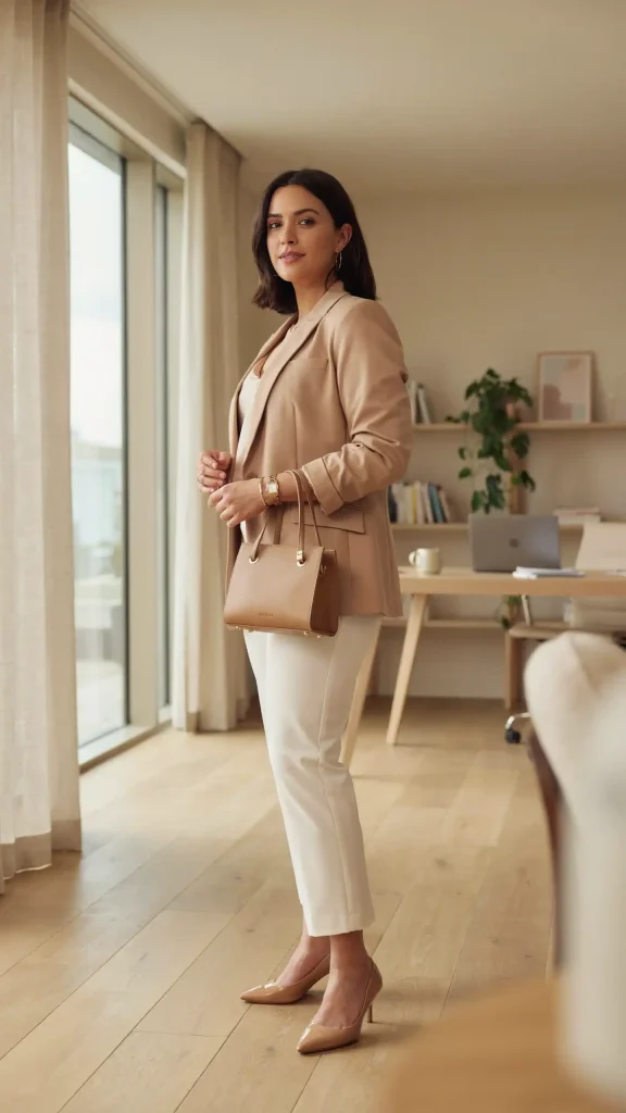 Plus Size Light Brown Blazer With Ivory Straight Professional Pants Outfit