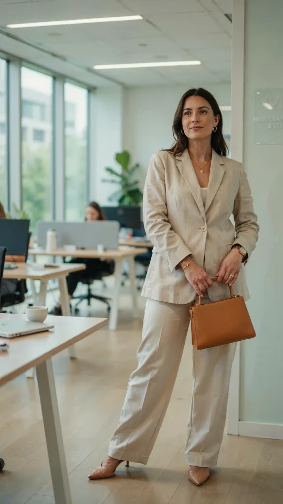 Plus-Size-Neutral-Linen-Blazer-With-Tailored-Wide-Pants Plus Size Neutral Linen Blazer With Tailored Wide Pants