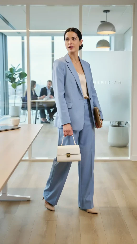Powder-Blue-Trouser-Suit-With-a-Silk-Underpinning Powder Blue Trouser Suit With a Silk Underpinning