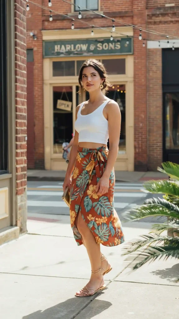Printed-Wrap-Skirt-Nashville-Summer-Outfit Printed Wrap Skirt Nashville Summer Outfit