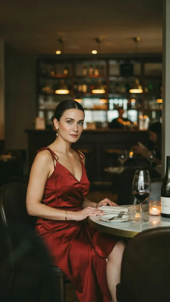Red-Satin-Wrap-Dress-with-Strappy-Nude-Heels-Look Red Satin Wrap Dress with Strappy Nude Heels Look