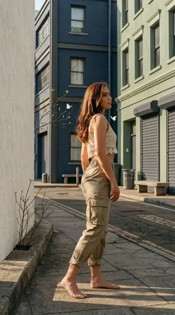 Relaxed-Fit-Cargo-Pants-With-Crochet-Crop-Top-Summer-Look Relaxed Fit Cargo Pants With Crochet Crop Top Summer Look