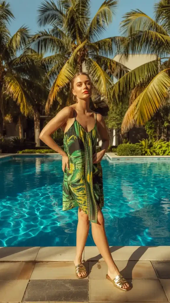 Resort-Style-Sundress-with-Bold-Tropical-Print Resort-Style Sundress with Bold Tropical Print