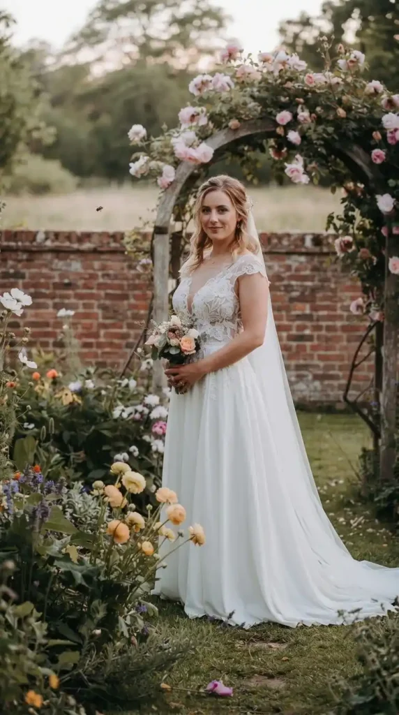 Romantic Ivory Lace Elopement Dress Soft Summer Glow