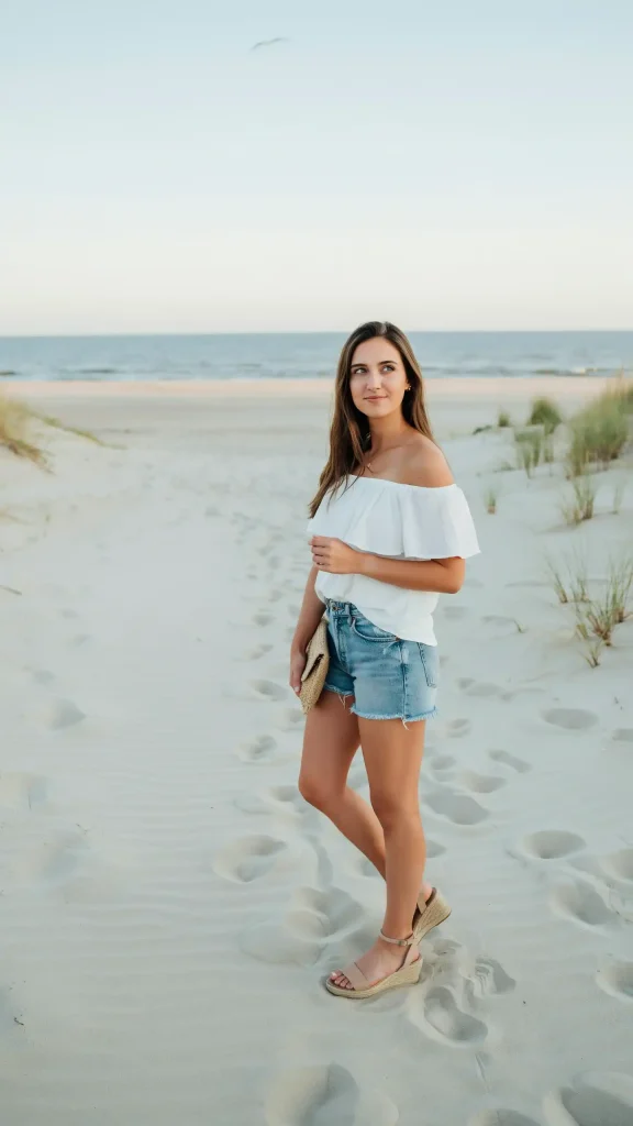 Romantic White Off-Shoulder Denim Outfit
