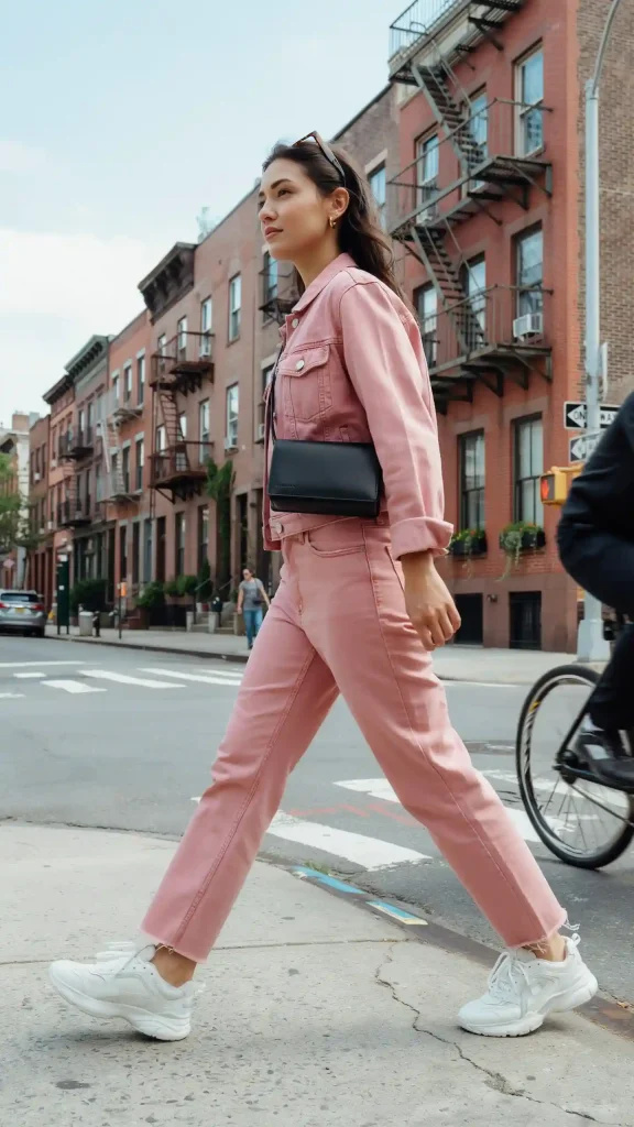 Rose-Pink-Denim-Jacket-With-High-Waist-Jeans-Outfit Rose Pink Denim Jacket With High Waist Jeans