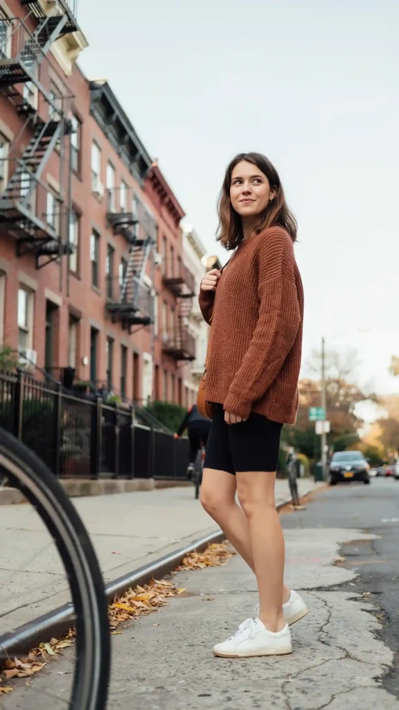 Rust-Brown-Oversized-Sweater-With-Biker-Shorts Rust Brown Oversized Sweater With Biker Shorts