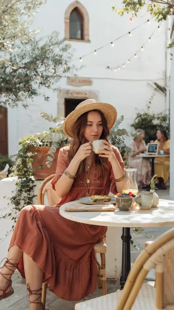 Rust-Color-Boho-Maxi-Dress-with-Gladiator-Sandals Rust Color Boho Maxi Dress with Gladiator Sandals