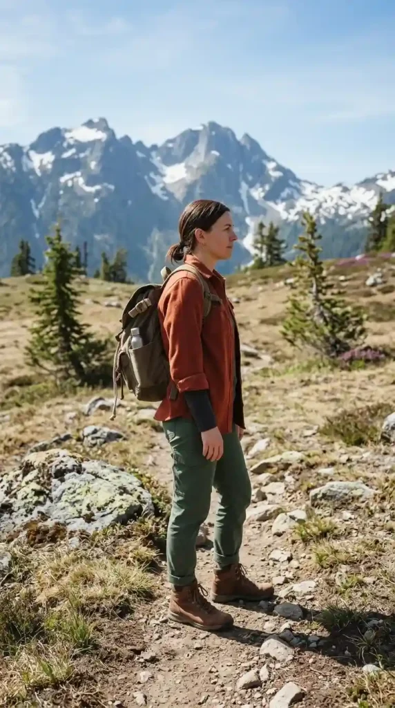 Rust-Red-Flannel-Shirt-with-Forest-Green-Hiking-Pants Rust Red Flannel Shirt with Forest Green Hiking Pants