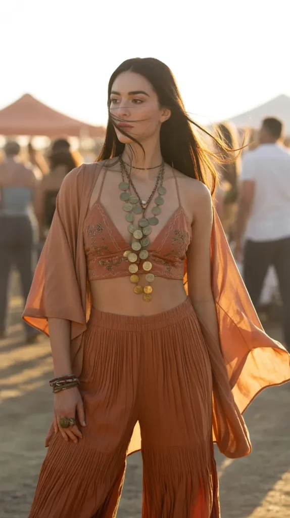 Rusty-Orange-Embroidered-Crop-Top-And-Wide-Leg-Pants Rusty Orange Embroidered Crop Top And Wide-Leg Pants