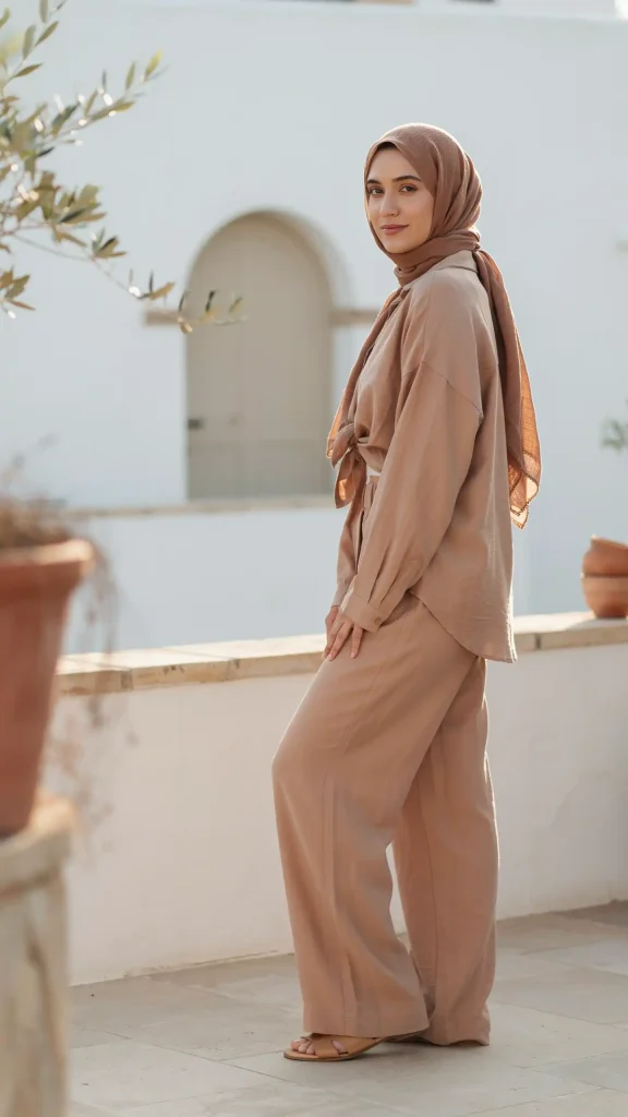 Sand-Brown-Linen-Pants-Set-With-Relaxed-Summer-Modesty Sand Brown Linen Pants Set With Relaxed Summer Modesty