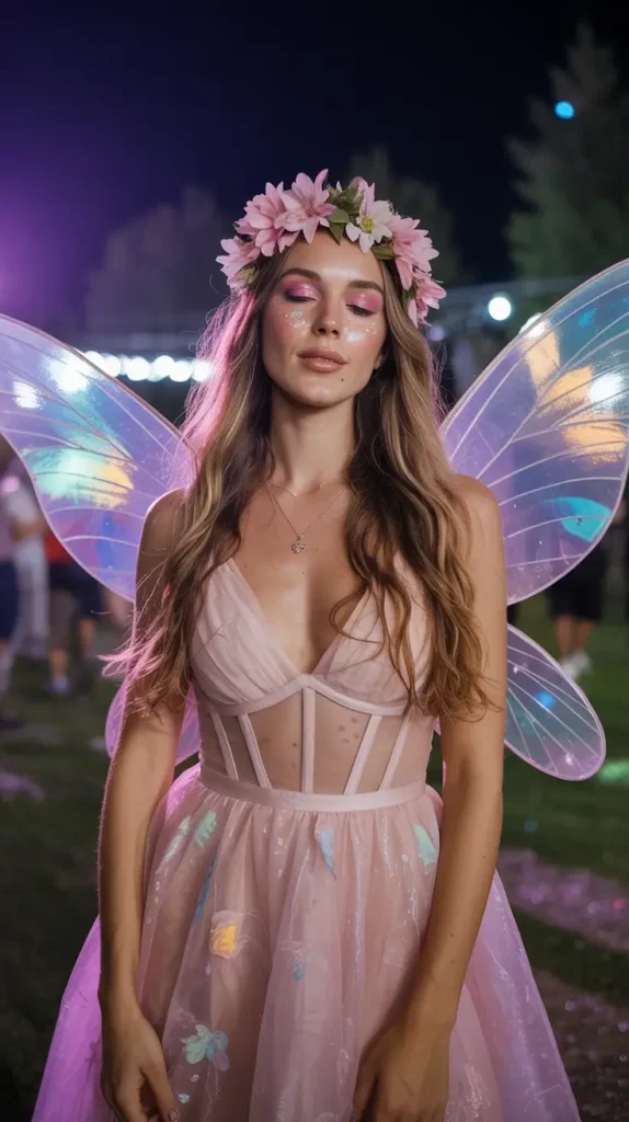 Sheer-Pink-Fairy-Dress-For-A-Rave-Fairy-Looks Sheer Pink Fairy Dress For A Rave Fairy Looks