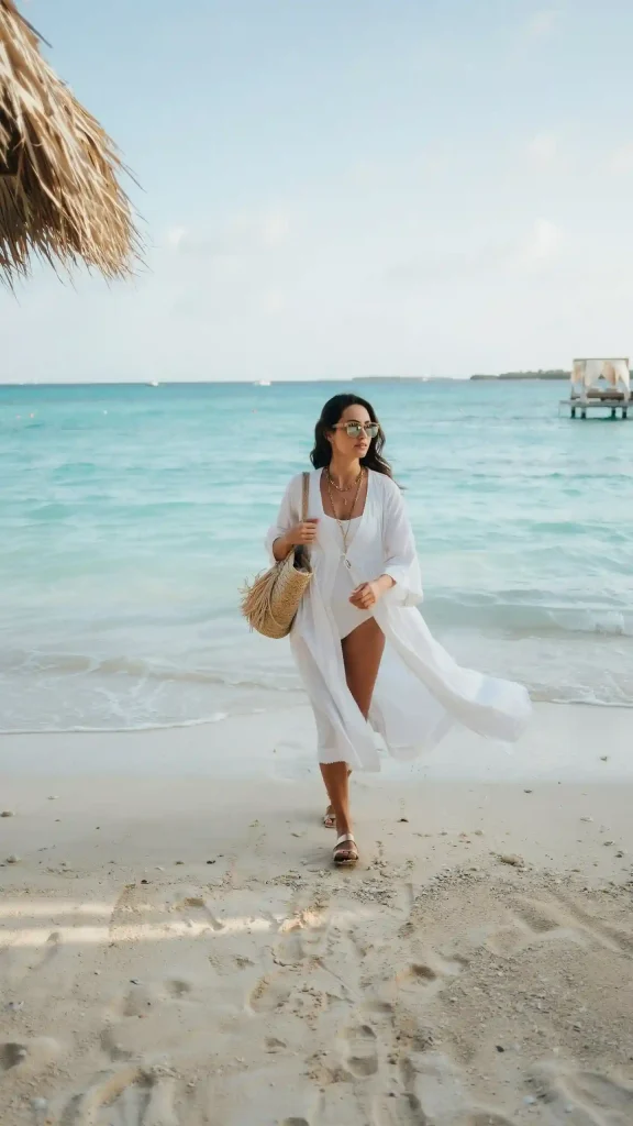 Sheer-White-Kaftan-Over-A-White-One-Piece-Swimsuit Sheer White Kaftan Over A White One-Piece Swimsuit