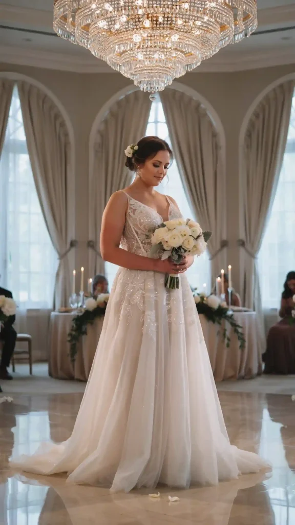 Shimmering-White-Sequin-Lace-Bodice-And-Flowing-Tulle-Skirt Shimmering White Sequin Lace Bodice And Flowing Tulle Skirt