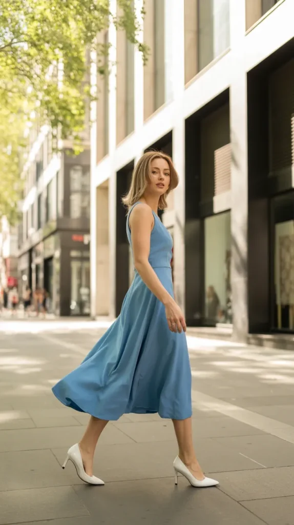 Sky-Blue-A-Line-Midi-Dress-Style Sky Blue A-Line Midi Dress Style