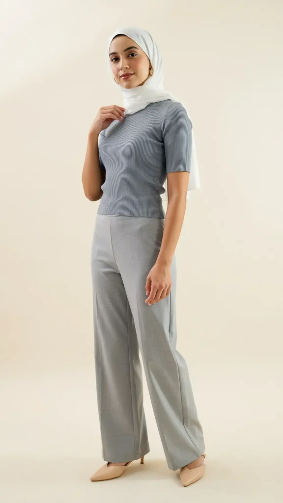 Sky-Grey-Minimal-Co-Ord-Set-With-Chic-Hijab-Outfit Sky Grey Minimal Co-Ord Set With Chic Hijab Outfit