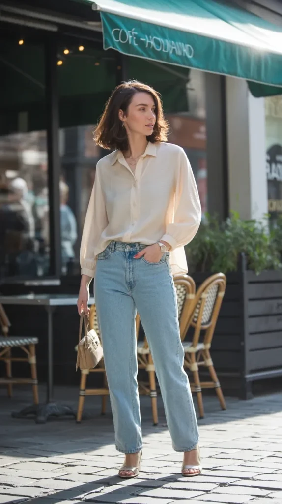 Soft Blouse with Straight Jeans