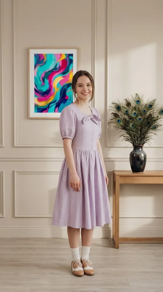 Soft-Lavender-Cotton-Dress-With-Butterfly-Neckline Soft Lavender Cotton Dress With Butterfly Neckline