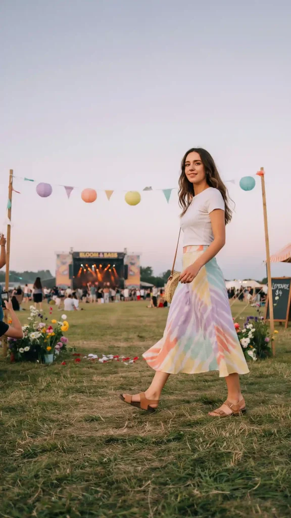 Soft-Pastel-Tie-Dye-Midi-Skirt-with-White-T-Shirt Soft Pastel Tie Dye Midi Skirt with White T Shirt