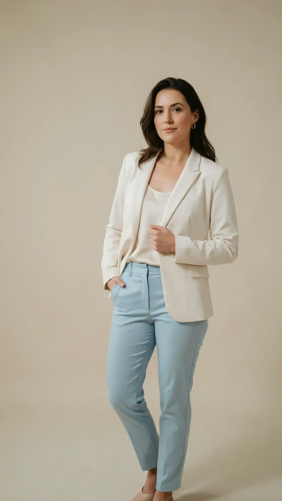 Soft-Professional-Style-In-Ivory-Blazer-With-Pastel-Blue-Trousers Soft Professional Style In Ivory Blazer With Pastel Blue Trousers
