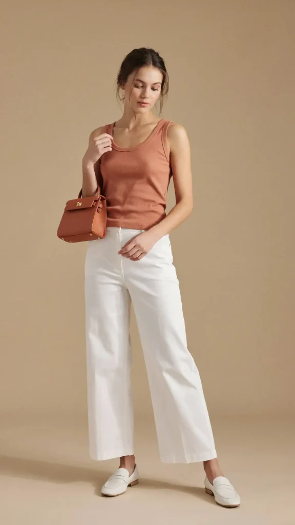 Terracotta-Tank-Top-with-White-Cotton-Wide-Leg-Trousers Terracotta Tank Top with White Cotton Wide-Leg Trousers
