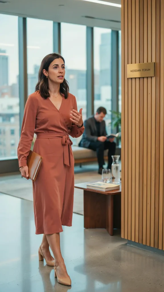 Terracotta-Wrap-Dress-With-Long-Sleeves-and-Block-Heels Terracotta Wrap Dress With Long Sleeves and Block Heels