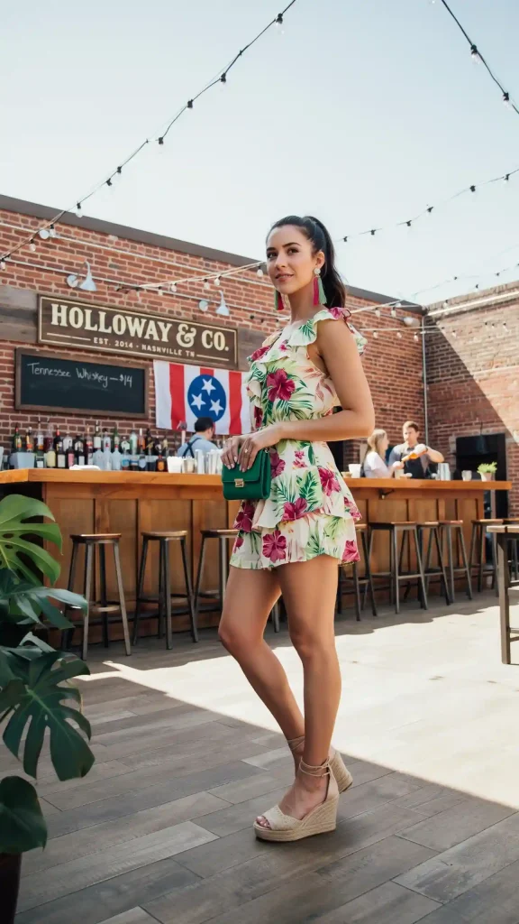 Tropical-Print-Ruffled-Romper-Summer-Nashville Tropical Print Ruffled Romper Summer Nashville
