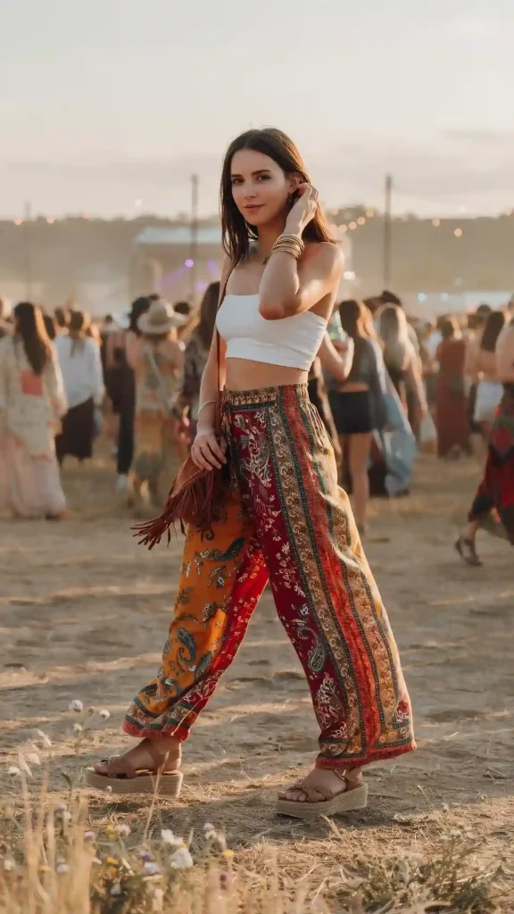 Vibrant-Multi-Color-Printed-Palazzo-Pant-With-White-Bandeau-Top Vibrant Multi-Color Printed Palazzo Pant With White Bandeau Top
