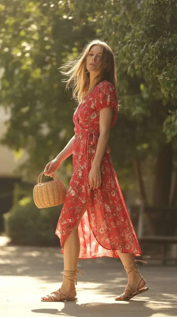 Vibrant-Red-Floral-Wrap-Dress Vibrant Red Floral Wrap Dress
