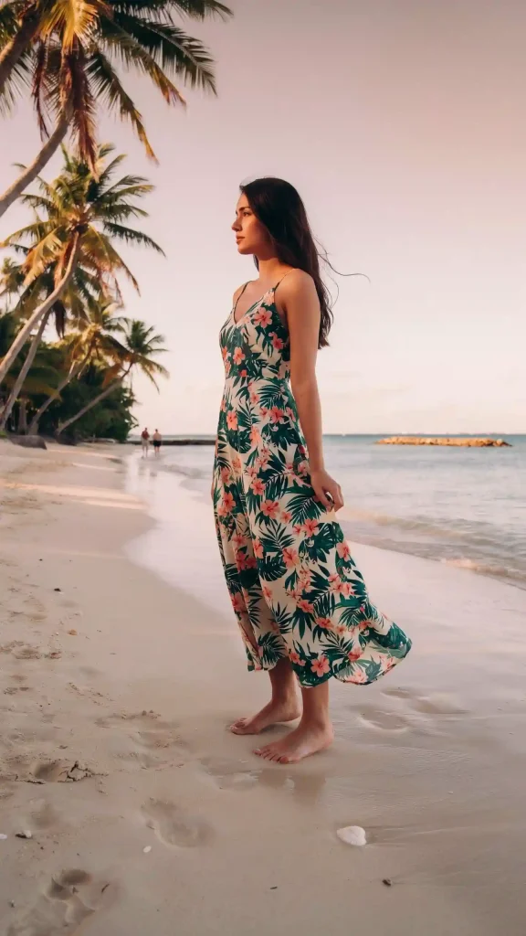 Vibrant-Tropical-Maxi-In-Green-Leaves-Floral-Pattern Vibrant Tropical Maxi In Green Leaves & Floral Pattern
