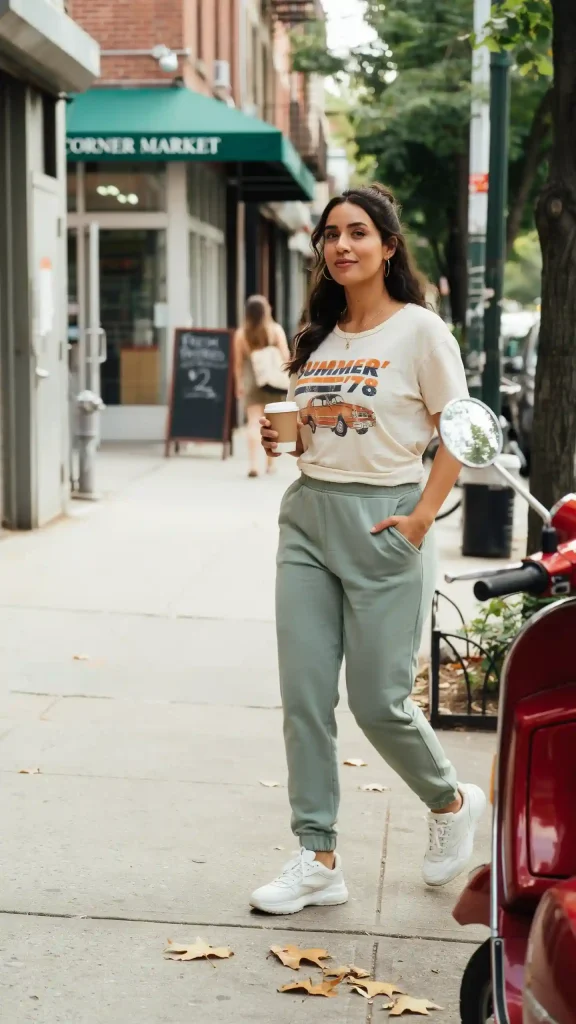 Vintage Graphic Tee and Sage Tailored Joggers