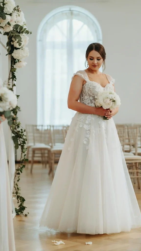 White-Floral-Applique-On-Bodice-Sweetheart-Neck-A-Line-Dress White Floral Appliqué On Bodice Sweetheart Neck A-Line Dress