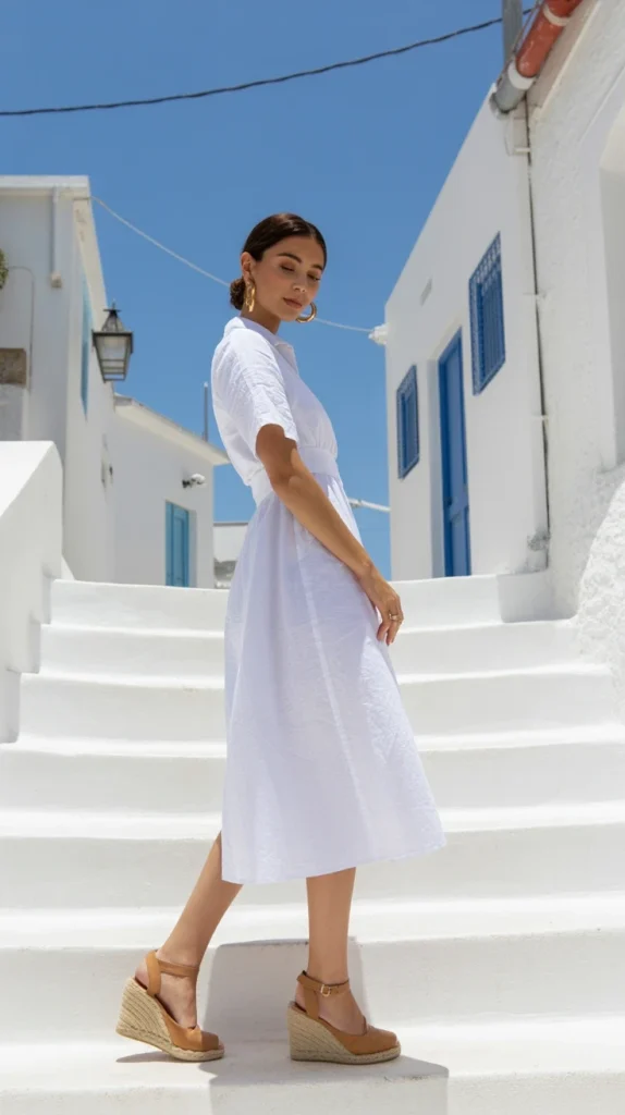 White-Linen-Midi-Dress-with-Espadrilles White Linen Midi Dress with Espadrilles
