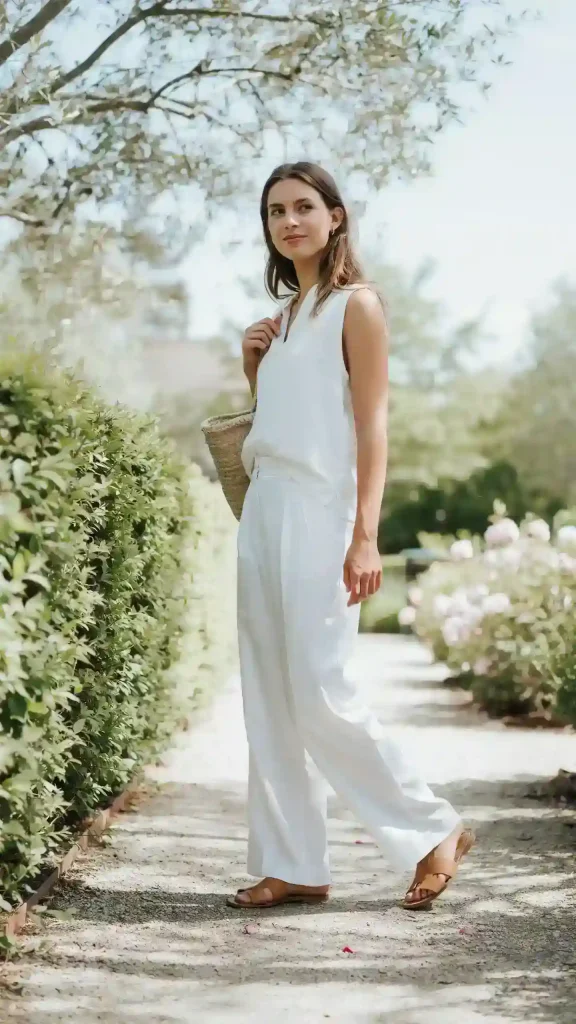 White-Linen-White-Leg-Pants-With-Sleeveless-Trousers White Linen White Leg Pants With Sleeveless Trousers