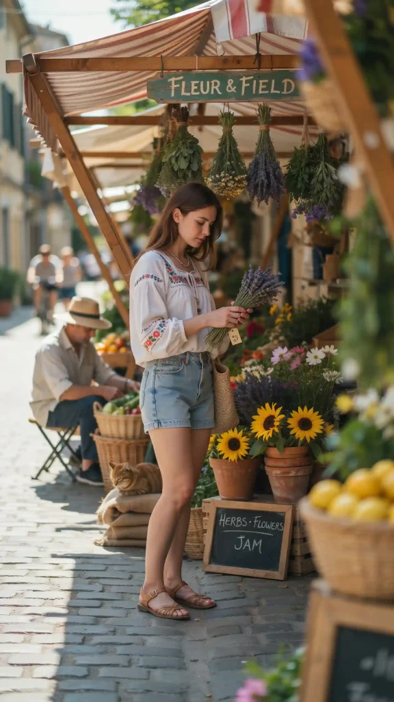 White-Peasant-Blouse-with-Light-Denim-Shorts White Peasant Blouse with Light Denim Shorts