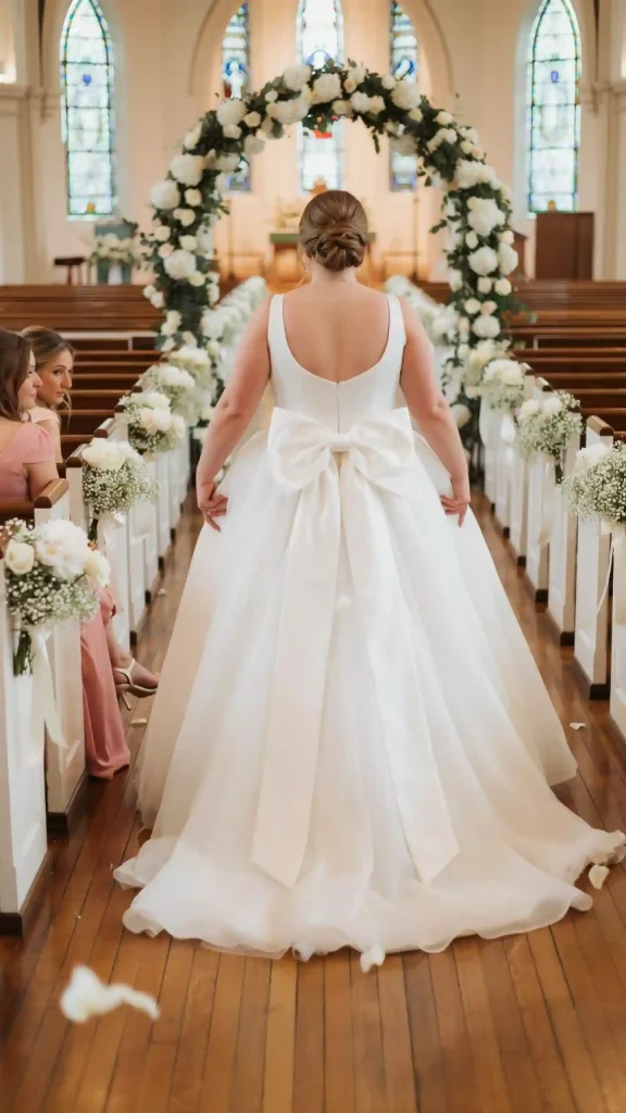 White-Princess-Ball-Gown-With-White-Bow-On-Bodice-Back-Full-Tulle-Skirt White Princess Ball Gown With White Bow On Bodice Back Full Tulle Skirt