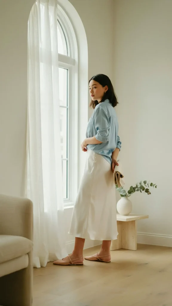 White-Satin-Skirt-with-Pastel-Blue-Blouse-for-Fresh-Cool-Colors White Satin Skirt with Pastel Blue Blouse for Fresh Cool Colors