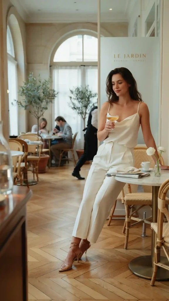 White-Wide-Leg-Trousers-and-Ivory-Silk-Camisole White Wide-Leg Trousers and Ivory Silk Camisole
