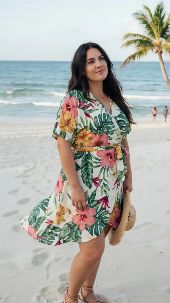 Wrap-Dress-In-Bold-Tropical-Floral-Print Wrap Dress In Bold Tropical Floral Print