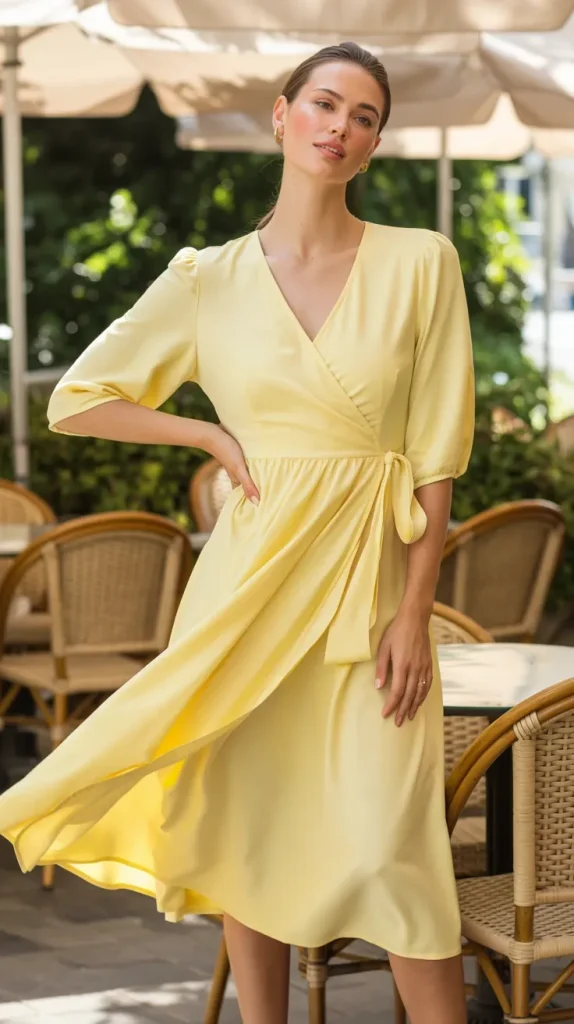 Yellow-Wrap-Dress-Cafe-Style Yellow Wrap Dress Café Style