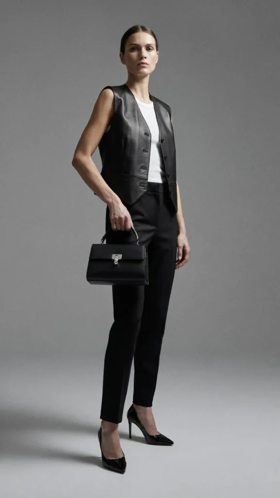 Black-Leather-Vest-with-Tailored-Pants-for-Edgy-Luxury-Fashion Black Leather Vest with Tailored Pants for Edgy Luxury Fashion