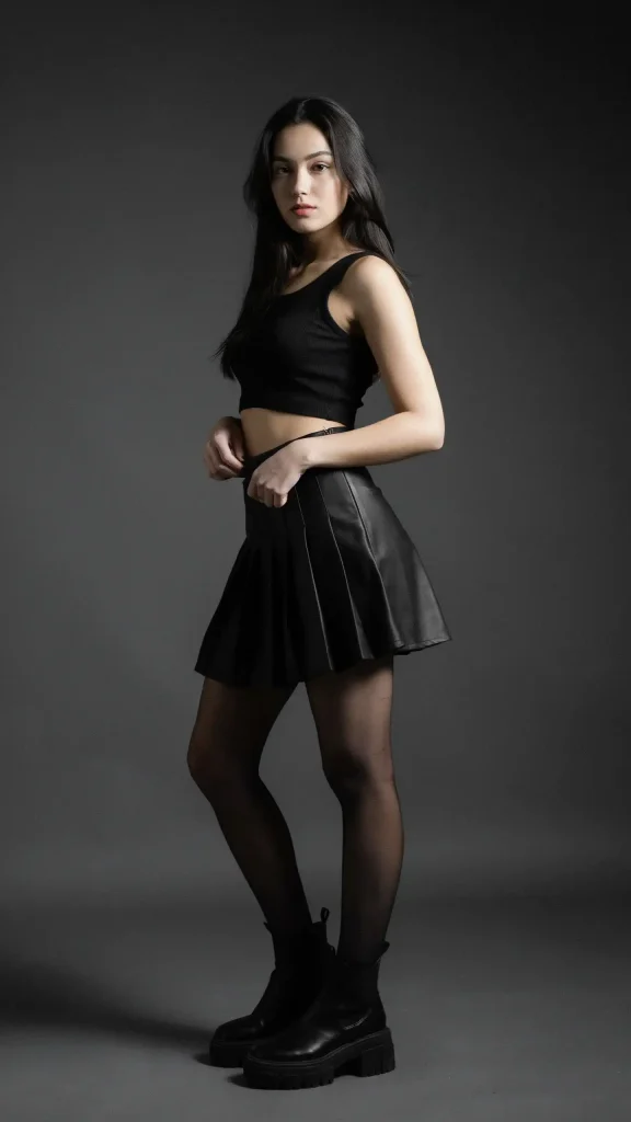 Black-Pleated-Mini-Skirt-With-Black-Crop-Tank-Summer-Look Black Pleated Mini Skirt With Black Crop Tank Summer Look