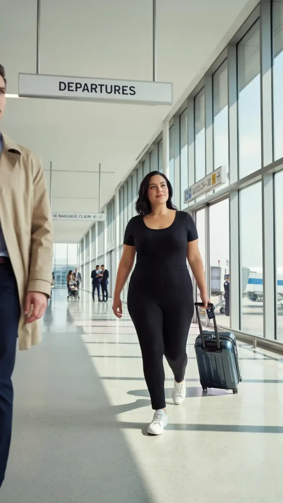 Black-Ribbed-Jumpsuit-With-White-Sneakers-Travel-Style Black Ribbed Jumpsuit With White Sneakers Travel Style