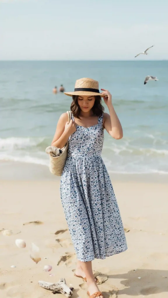 Blue-And-White-Floral-Dress-With-Coastal-Summer-Feel Blue And White Floral Dress With Coastal Summer Feel