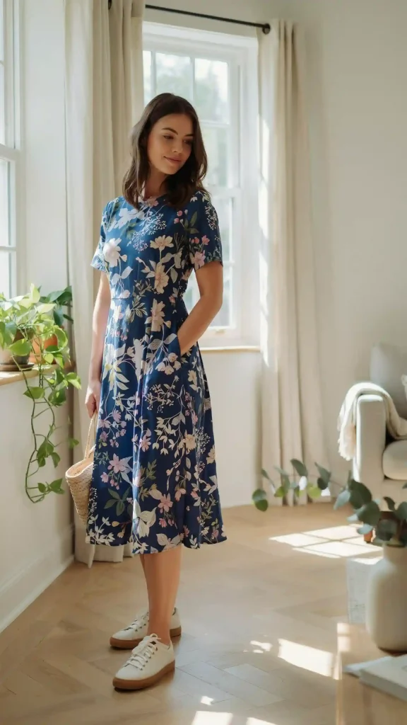 Blue-Floral-Midi-Dress-With-Fresh-Garden-Inspired-Style Blue Floral Midi Dress With Fresh Garden Inspired Style