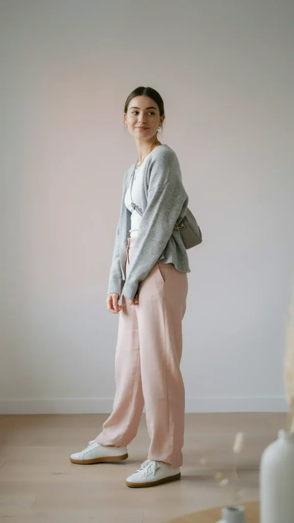 Blush-Pink-Linen-Pants-Outfit-with-Lightweight-Gray-Knit-Sweater Blush Pink Linen Pants with Lightweight Gray Knit Sweater