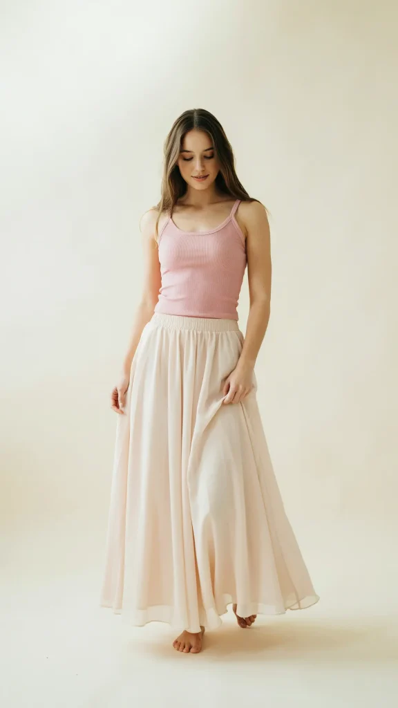 Bubble-Pink-Tank-Top-With-Flowy-Maxi-Skirt Bubble Pink Tank Top With Flowy Maxi Skirt