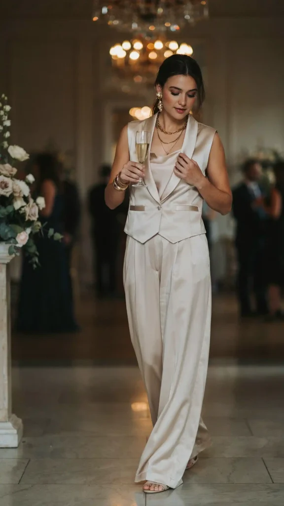 Champagne-Satin-Vest-with-Palazzo-Pants-for-Elegant-Occasions Champagne Satin Vest with Palazzo Pants for Elegant Occasions