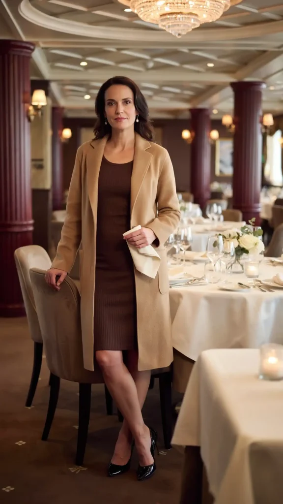 Chocolate-Brown-Knit-Dress-with-Long-Wool-Blend-Coat Chocolate Brown Knit Dress with Long Wool Blend Coat